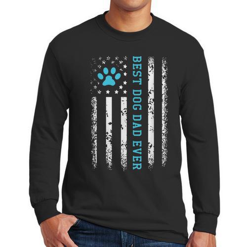 USA Flag Best Dog Dad Ever American Puppy Lover Paw Men Long Sleeve T-Shirt - Father's Day Fun