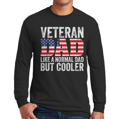 Veteran Dad Like A Normal Dad But Cooler American Flag Men Long Sleeve T-Shirt - Father's Day Fun