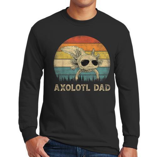 Vintage Axolotl Dad Axolotl Lovers Daddy Father's Day Men Long Sleeve T-Shirt - Father's Day Fun