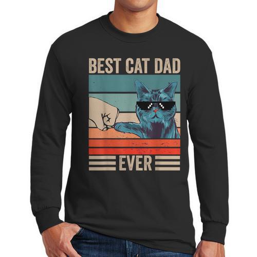 Vintage Best Cat Dad Ever Bump Fist Father's Day Cat Daddy Men Long Sleeve T-Shirt - Father's Day Fun