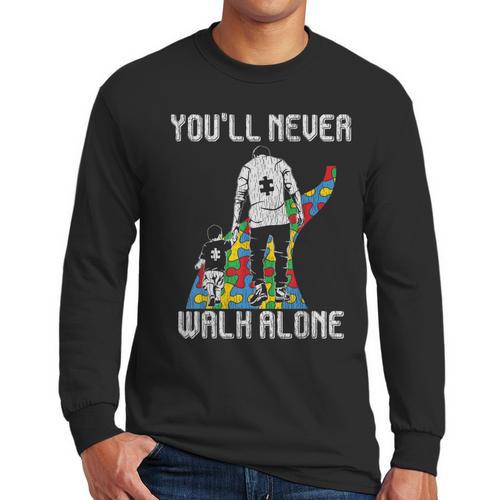 Vintage Father Son Family Autistic Kids Autism Awareness Dad Men Long Sleeve T-Shirt - Father's Day Fun
