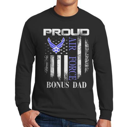Vintage Proud Air Force Bonus Dad With American Flag Men Long Sleeve T-Shirt - Father's Day Fun