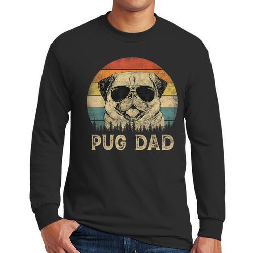 Vintage Pug Dad Dog Lovers Father's Day Tee Men Long Sleeve T-Shirt - Father's Day Fun