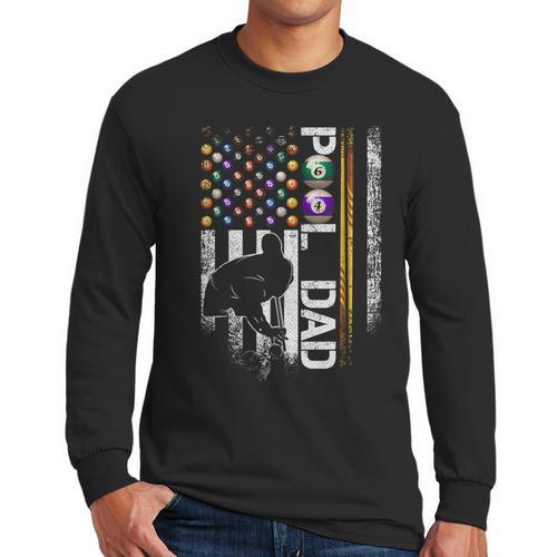 Vintage USA Flag Billiards Player Proud Pool Dad Men Long Sleeve T-Shirt - Father's Day Fun