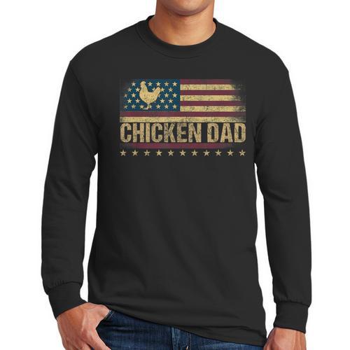 Vintage USA Flag Chicken Dad Stars Men Long Sleeve T-Shirt - Father's Day Fun