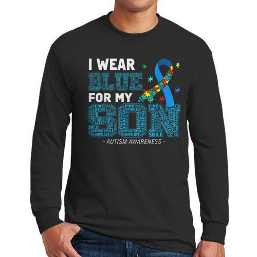 I Wear Blue For My Son Autism Awareness Mom Dad Parents Men Long Sleeve T-Shirt - Father's Day Fun