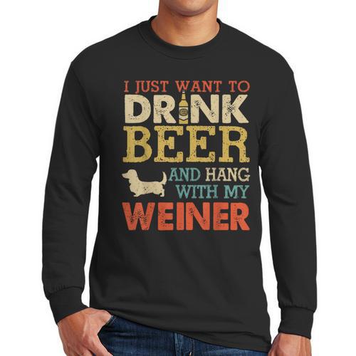 Weiner Dachshund Dad Drink Beer Hang With Dog Vintage Men Long Sleeve T-Shirt - Father's Day Fun