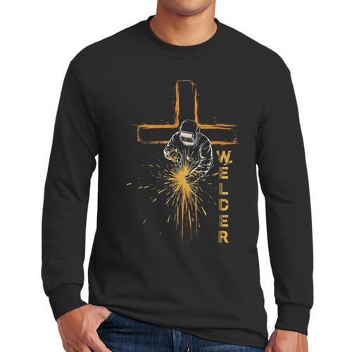 Welder Christian Cross Weld Welding Dad Jesus Lover Men Long Sleeve T-Shirt - Father's Day Fun