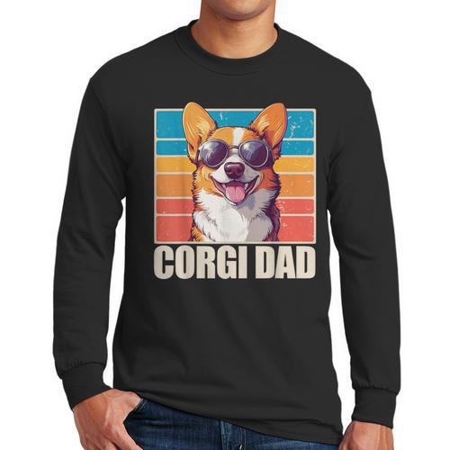 Welsh Corgi Pembroke Dog Corgi Dad -Adults Small Classic Fit Short Sleeve Cotton Polyester Blend Men Long Sleeve T-Shirt - Father's Day Fun