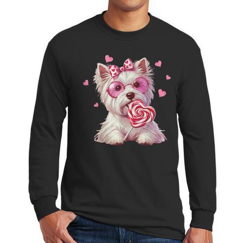 Westie Dog Valentines Day Dog Mom Westie Dad Candy Sucker For Men Women Girls Kids Men Long Sleeve T-Shirt - Father's Day Fun