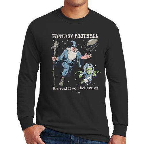 Wizard Dragon Fantasy Football Player Literal Dad Joke Men Long Sleeve T-Shirt - Father's Day Fun