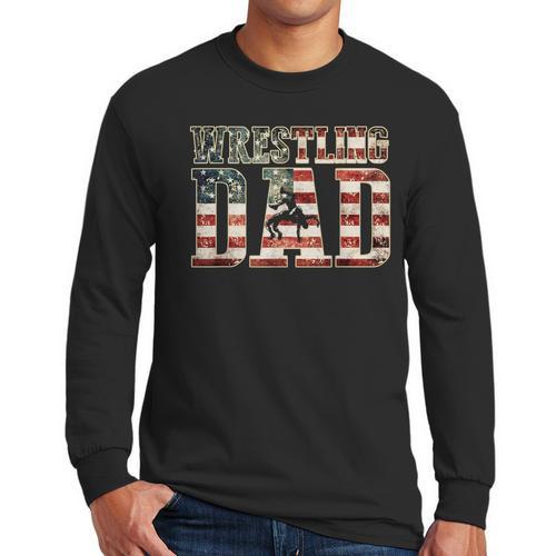 Wrestling Dad American Flag Matching For Dads Of Wrestlers Men Long Sleeve T-Shirt - Father's Day Fun