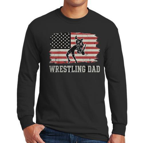 Wrestling Dad US Flag Fathers Day Retro Wrestling Fans Men Long Sleeve T-Shirt - Father's Day Fun