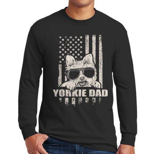 Yorkie Dad Cool Vintage Retro Proud American Men Long Sleeve T-Shirt - Father's Day Fun