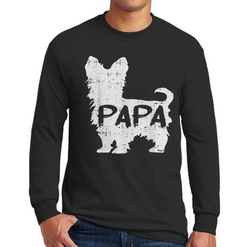 Yorkshire Terrier Papa Dog Puppy Doggie Pet Lover Yorkie Dad Men Long Sleeve T-Shirt - Father's Day Fun