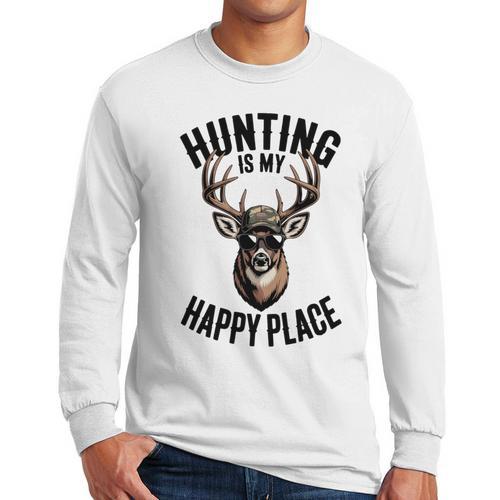 Camo Deer Hunting Is My Happy Place Dad Hunter Men Long Sleeve T-Shirt - Father's Day Fun
