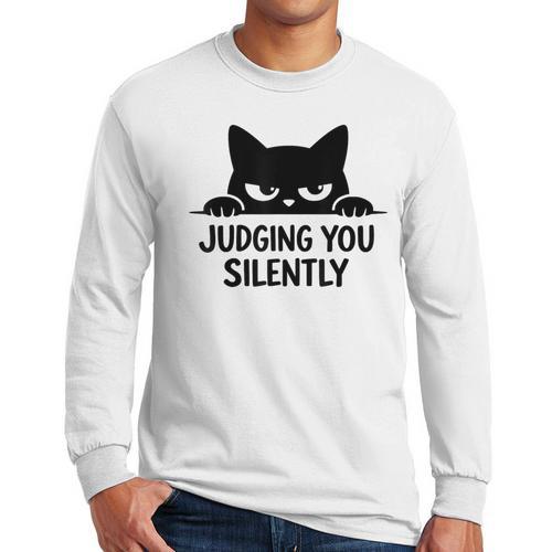 Cat For Cat Lover Mom Dad Cat Judging You Silently Men Long Sleeve T-Shirt - Father's Day Fun