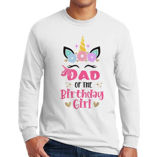 Dad Of The Birthday Girl Family Matching Unicorn Birthday Men Long Sleeve T-Shirt - Father's Day Fun