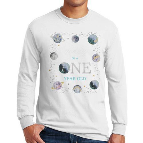 Daddy Houston We Have One Year Old Space Theme 1st Birthday Men Long Sleeve T-Shirt - Father's Day Fun