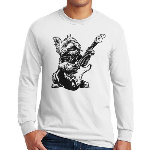 Dog Guitarist Guitar Yorkie Dad Mom For Men Women Men Long Sleeve T-Shirt - Father's Day Fun