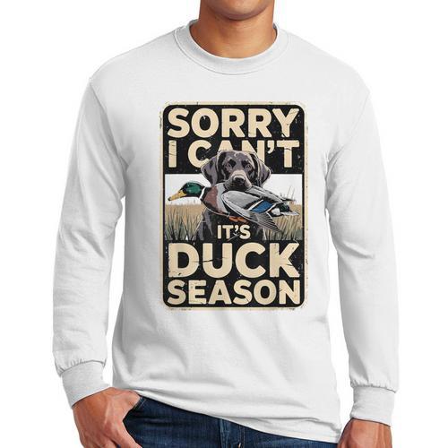 Duck Hunting Dog Sorry I Cant Its Duck Season Dad Joke Men Long Sleeve T-Shirt - Father's Day Fun
