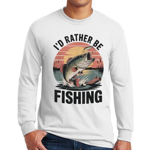 Id Rather Be Fishing Largemouth Bass Fish Dad Jokes Men Long Sleeve T-Shirt - Father's Day Fun