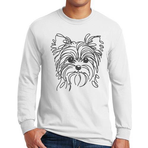 Line Art Dad Mom Dog Teecup Yorkie Men Long Sleeve T-Shirt - Father's Day Fun