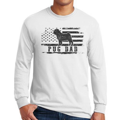 Pug Dad Distressed American Flag Patriotic Dog Men Long Sleeve T-Shirt - Father's Day Fun