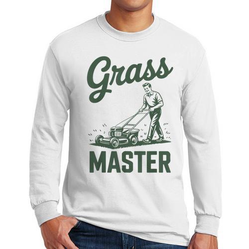 Push Lawn Mower Legend Grass Master Dad Mowing Men Long Sleeve T-Shirt - Father's Day Fun