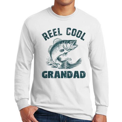 Reel Cool Grandad Fishing Grandpa Vintage Style Men Long Sleeve T-Shirt - Father's Day Fun