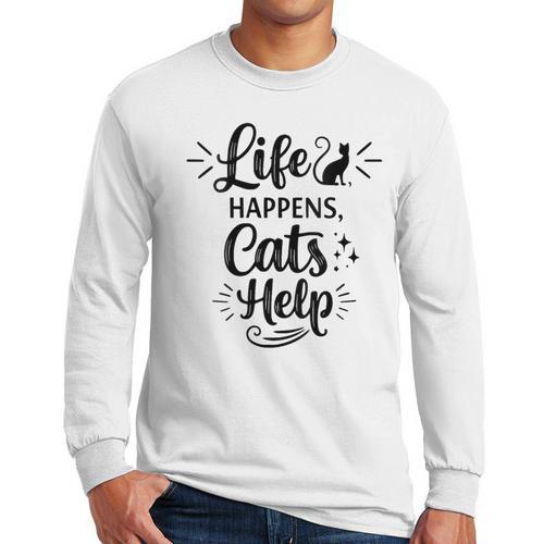 Women's Life Happens Cats Help Cat Lover Cat Moms Cat Dads Men Long Sleeve T-Shirt - Father's Day Fun