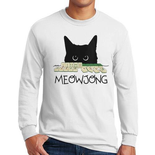 Women's Meowjong Cat Mahjong Chinese Game Cat Mom Dad Men Long Sleeve T-Shirt - Father's Day Fun