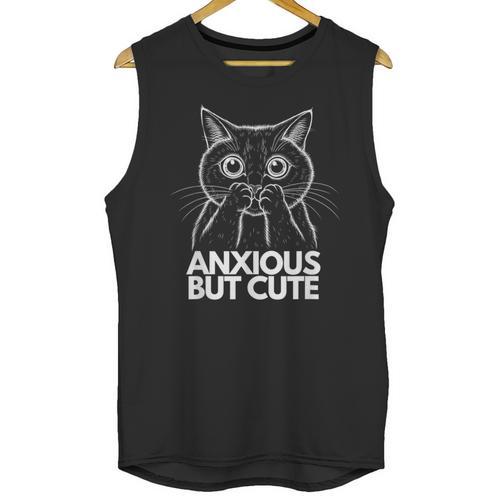 Anxious But Cute Anxiety Meme Cat Lover Introvert Unisex Tank Top - Raresse