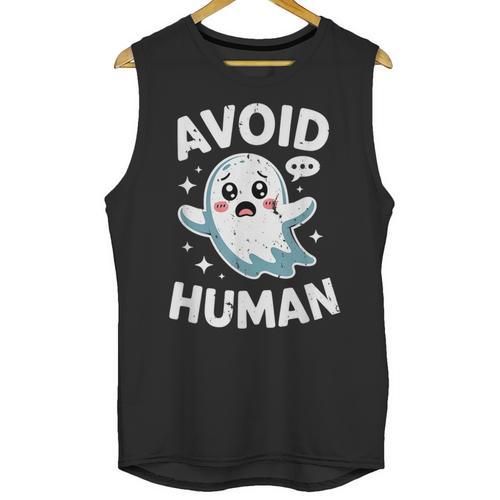 Avoid Humans Cute Kawaii Pastel Ghost Introvert Saying Unisex Tank Top - Raresse