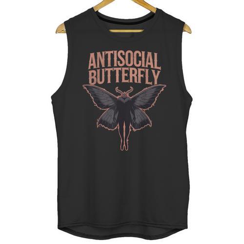 Cryptid Cryptozoology Mothman Introvert -Adults Butterfly Small Crew Neck Classic Fit Short Sleeve Polyester 100 Printed Blended Fabric Unisex Tank Top - Raresse
