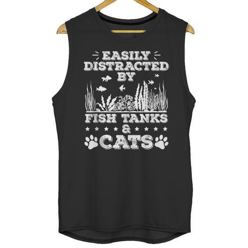 Easily Distracted By Fish Tanks And Cats Lover Introvert Unisex Tank Top - Raresse