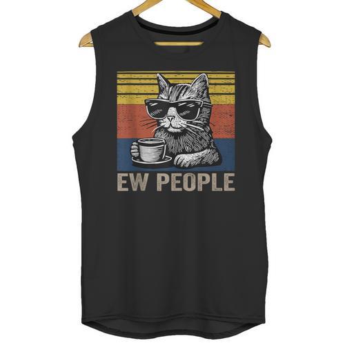 Ew People Introvert Cat Lover Crazy Vintage Cat Lady Unisex Tank Top - Raresse