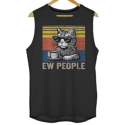 Ew People Introvert Cat Lover Crazy Vintage Cat Lady Unisex Tank Top - Raresse