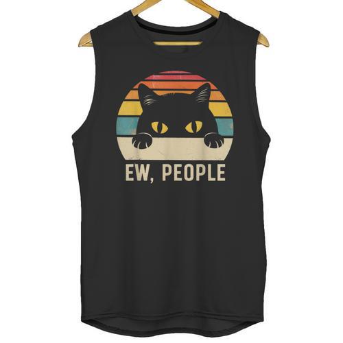 Ew People Retro Cat Vintage Anti-Social Introvert Unisex Tank Top - Raresse