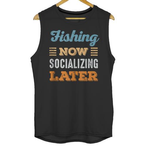 Fishing Now Minimal Socializing Introvert Vintage Unisex Tank Top - Raresse