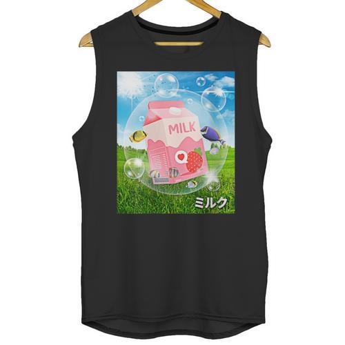 Frutiger Aero Aesthetic Tech Kawaii Strawberry Milk Fishes Unisex Tank Top - Figerry