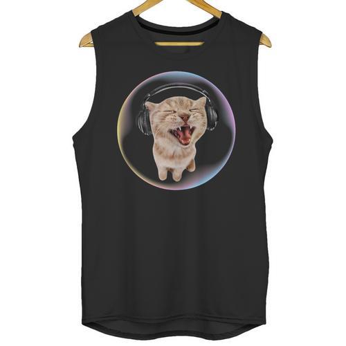 Frutiger Aero Cat Wearing Headphones Bubble 2000s Gen-Z Meme Unisex Tank Top - Figerry