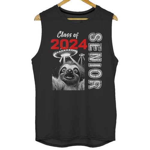 Fun Trendy UFO Sloth Graduation Class Of 2024 Senior Unisex Tank Top - Best Gift Smart