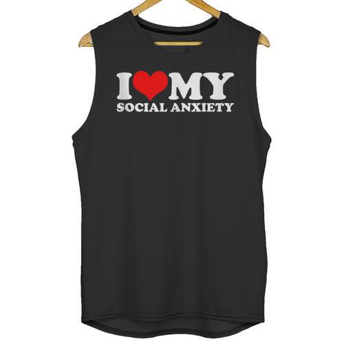 I Love My Social Anxiety Heart Humor Introvert Statement Unisex Tank Top - Raresse