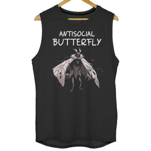 Mothman Shirt Antisocial Butterfly Introvert Cryptid Unisex Tank Top - Raresse