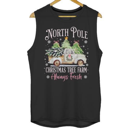 North Pole Tree Farm Merry Christmas Holiday Scene Nostalgia Unisex Tank Top - Figerry