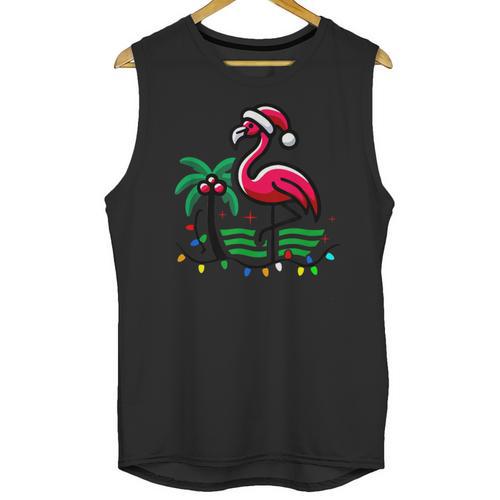 Nostalgia Holiday Tees -Adult Christmas Flamingo Small Short Sleeve Crew Neck Cotton Polyester Lightweight Ribbed Cuff Winter Unisex Tank Top - Figerry