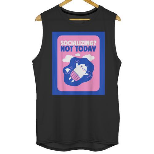 Not Today Cool Fun Cute Introvert Cat Character Unisex Tank Top - Raresse