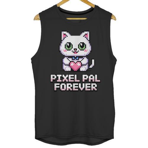 Pixel Art Pet Cat Y2K Retro Vintage Digital Nostalgia Tech Unisex Tank Top - Figerry