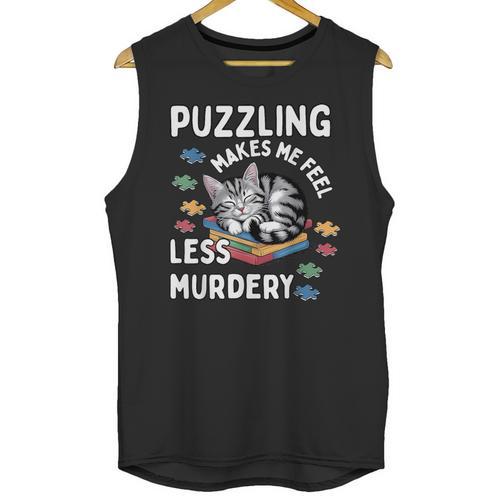 Puzzling Makes Me Feel Less Murdery Introvert Puzzle Cat Unisex Tank Top - Raresse